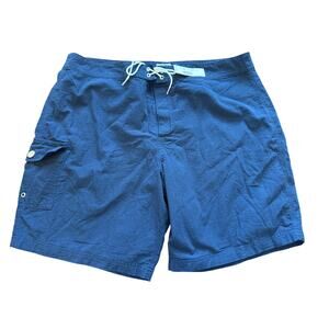J. Crew Mens Seersucker Board Shorts 40 Navy Blue Cargo Pocket Swim Trunks